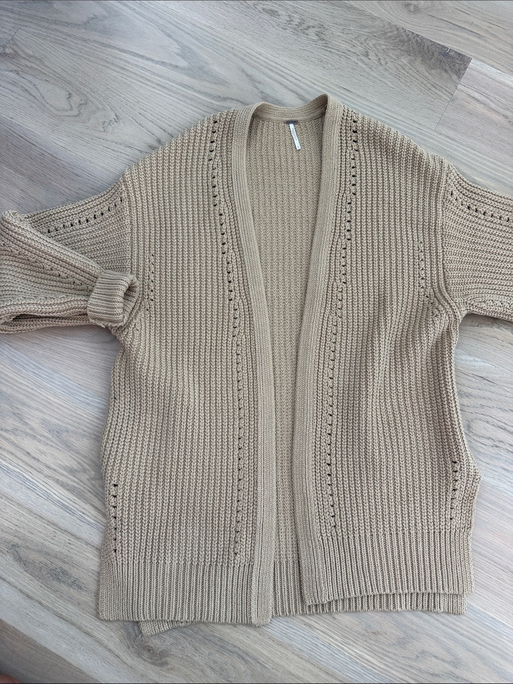 Free People Open-Front Taupe/Beige Ribbed Cardigan - Picture 2 of 8